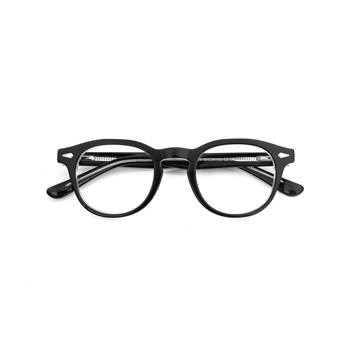 Stellan black round acetate eyeglasses fit view