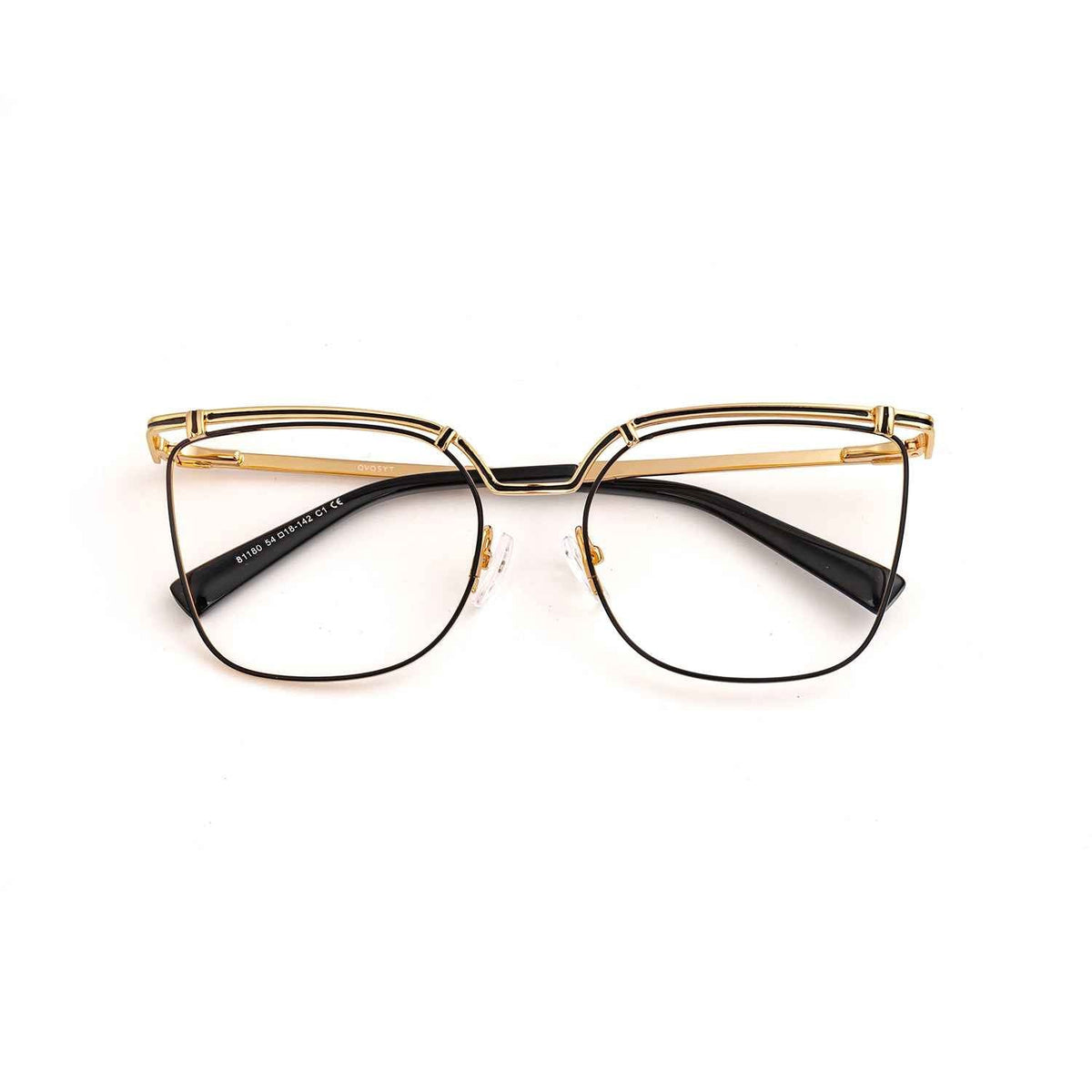 Briselle black gold cat eye metal eyeglasses fit view