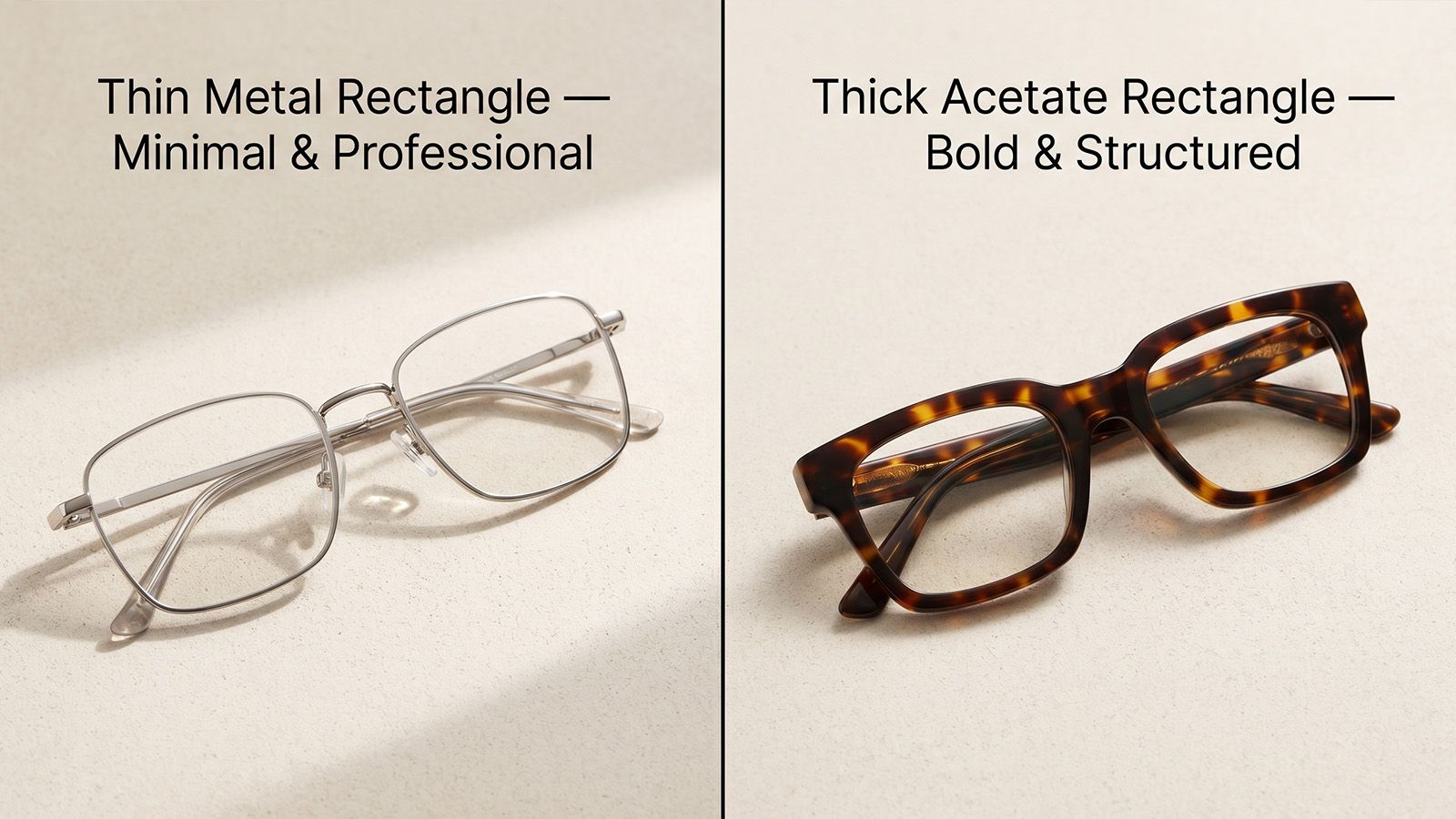 Thin metal vs thick acetate rectangle glasses comparison