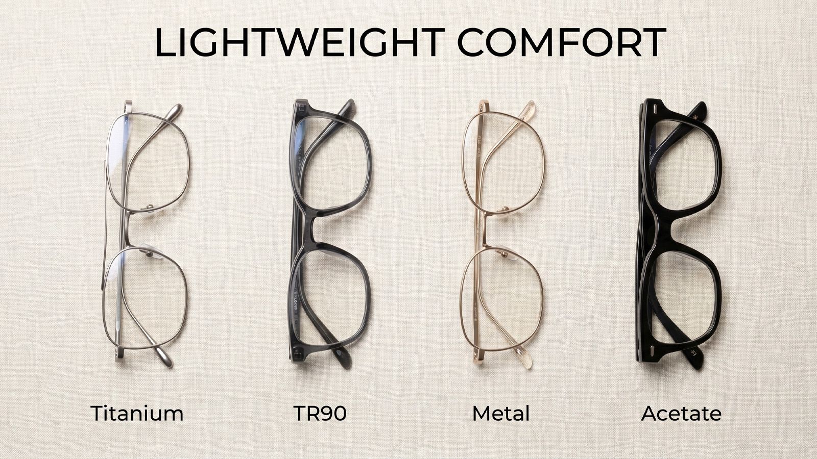 Titanium, TR90, metal, acetate glasses frames comparison