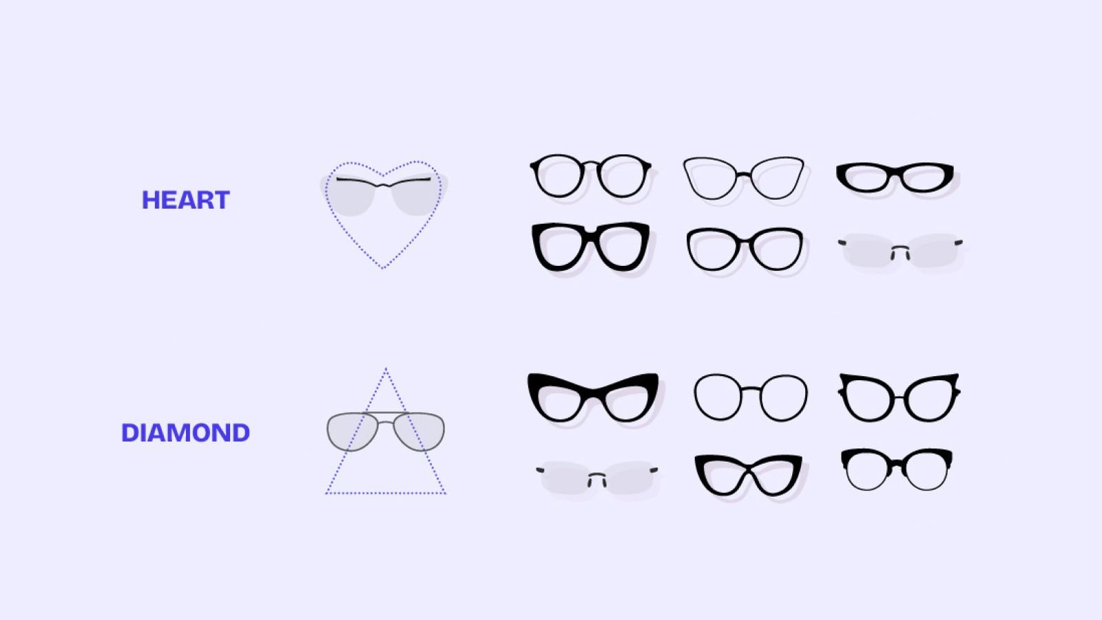 Eyeglass frames for heart face